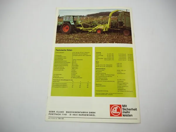 Original Prospekt Claas Jaguar 60 Gezogener Feldhäcksler 1978 mit 8 Seiten