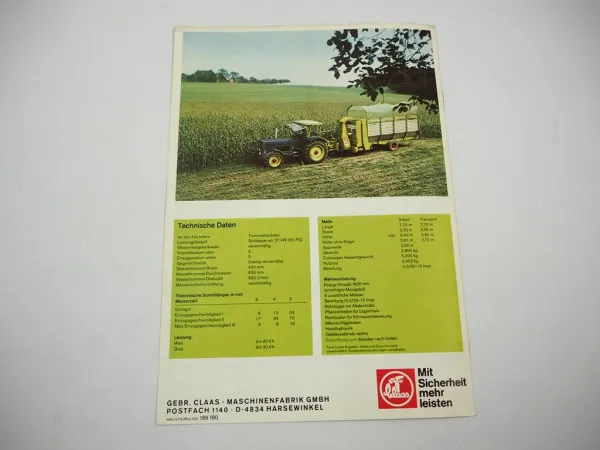 Original Prospekt Claas Rapido 40 Futterernte Ladewagen mit techn. Daten 1978