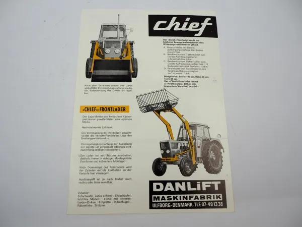 Original Prospekt Danlift Chief Frontlader Typ 900 am Deutz Schlepper