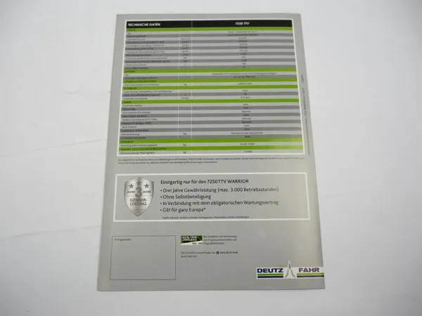 Original Prospekt Deutz Fahr 7250 TTV Warrior Traktor Schlepper 2015