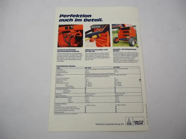 Original Prospekt Deutz Fahr GP 220 520 Rundballenpressen 1984