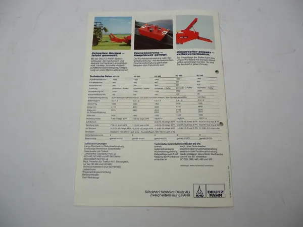 Original Prospekt Deutz Fahr HD 320 380 440 490 560 Hochdruckpresse 1984