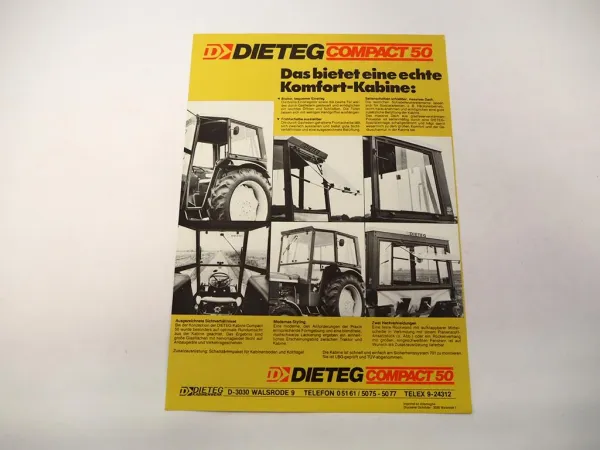 Original Prospekt Dieteg Compact 50 Traktorkabine an Deutz D4506 1970/80er Jahre
