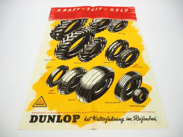 Original Prospekt Dunlop Reifen für Schlepper Traktor Landwirtschaft 1950er J.