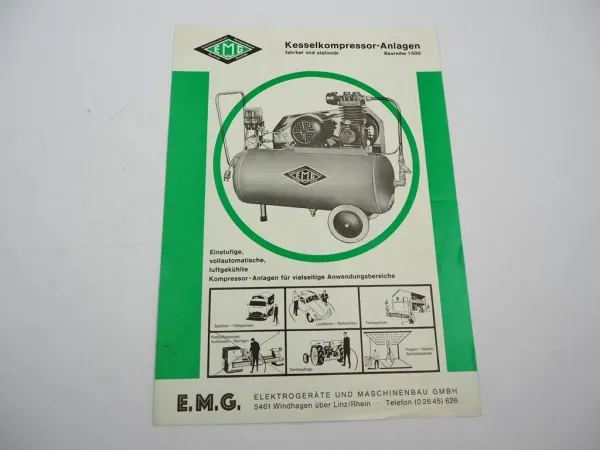 Original Prospekt EMG 1500 Kesselkompressor fahrbar & stationär 1960er Jahre