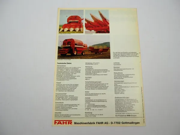 Original Prospekt Fahr M1300 Hydromat Mähdrescher 1973