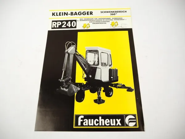 Original Prospekt Faucheux Kleinbagger RP 240 mit 2 Seiten von 02/1984