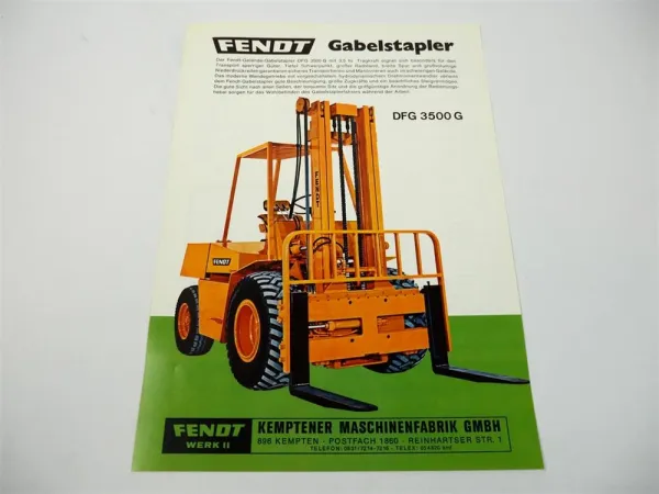 original Prospekt Fendt DFG 3500 G Gabelstapler 70er Jahre Werk II Kempten