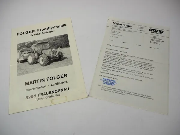 Original Prospekt Folger Fronthydraulik für Fiat 466 - 1000 S + DT ca. 1980er J.