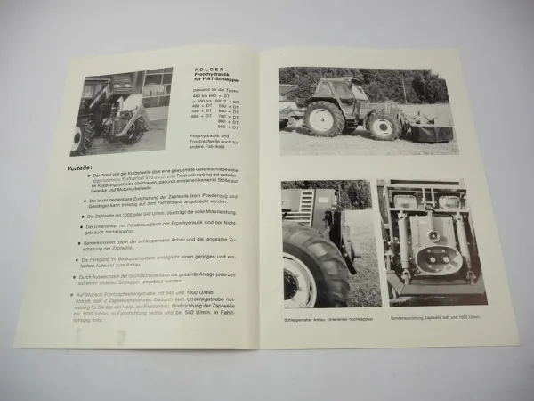 Original Prospekt Folger Fronthydraulik für Fiat 466 - 1000 S + DT ca. 1980er J.