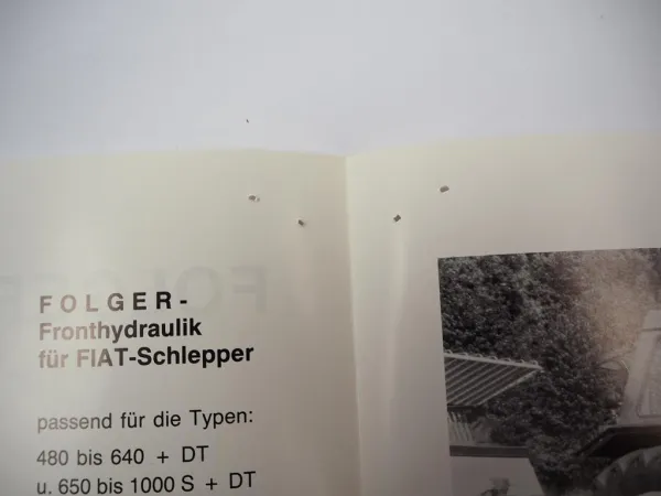 Original Prospekt Folger Fronthydraulik für Fiat 466 - 1000 S + DT Schlepper