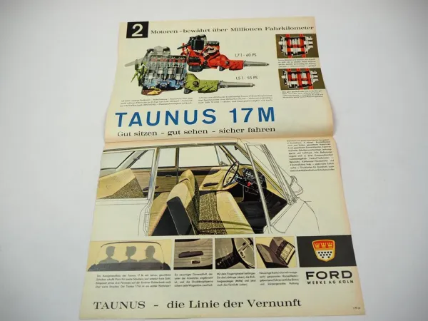 Original Prospekt Ford Taunus 17 M P3 Limousine ca. 1960er Jahre