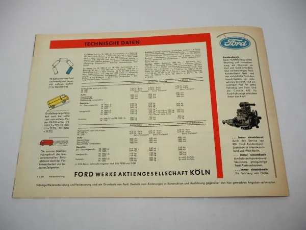 Original Prospekt Ford Taunus Transit FK 1000 1250 Eilfrachter ca. 50/60er J.