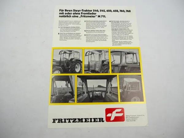 Original Prospekt Fritzmeier Kabine M711 für Steyr Schlepper ca. 1980er Jahre