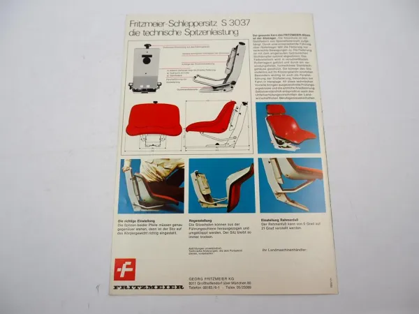 Original Prospekt Fritzmeier S3037 Schleppersitz 1970er Jahre