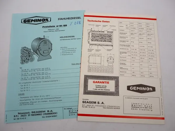 Original Prospekt Geminox Stahlheizkessel 1980 Frankreich