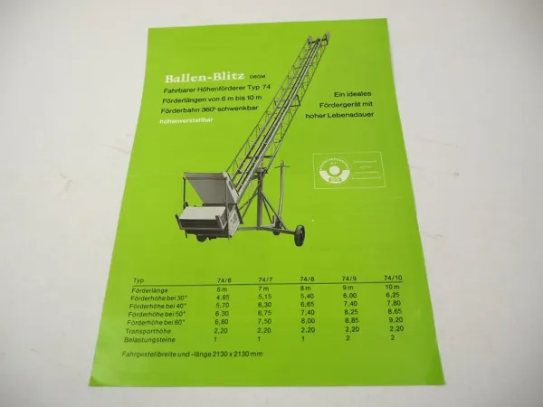 Original Prospekt Herzog Ballenblitz DBGM Typ 74 Fördergerät Landtechnik