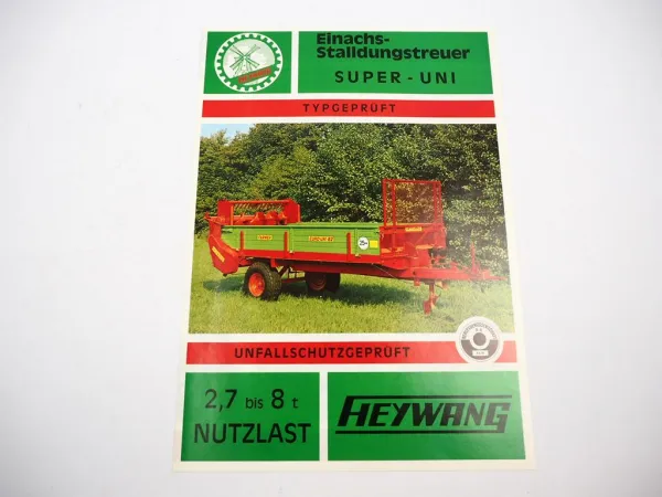 Original Prospekt Heywang Super Uni Einachs Stalldungstreuer Anhänger 1977