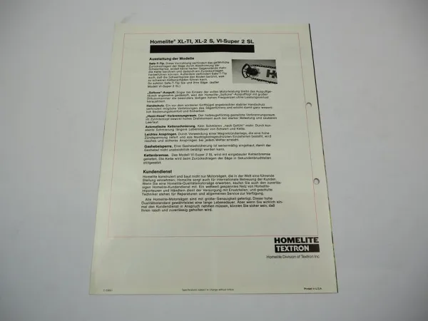 Original Prospekt Homelite Textron XL Super 2 Motorsäge Kettensäge 1970er Jahre