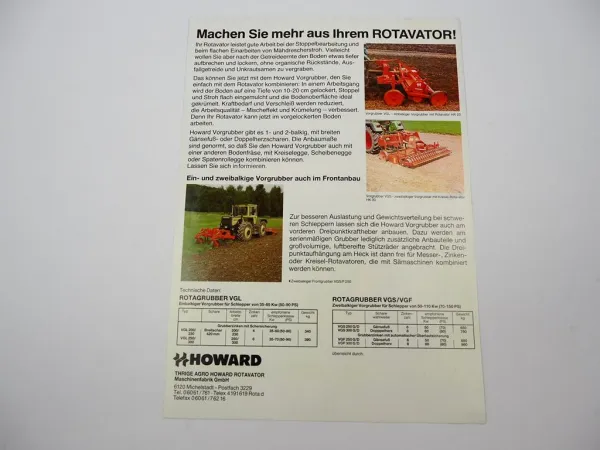 Original Prospekt Howard VGL VGS Rotagrubber am Schlüter Schlepper 1980er Jahre
