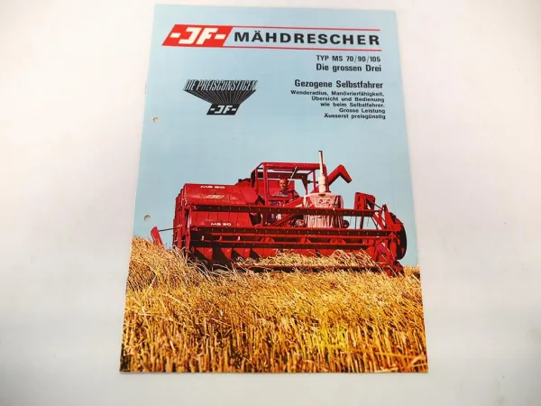 Original Prospekt JF MS 70 90 105 Anbau Mähdrescher für Schlepper 1970er Jahre