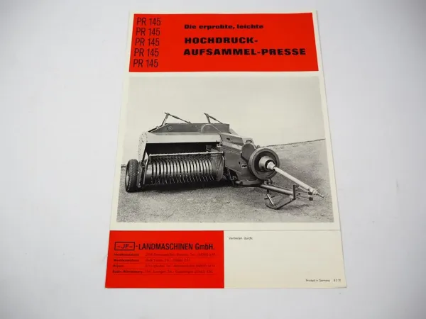 Original Prospekt JF PR145 Hochdruck Aufsammel Presse 1970