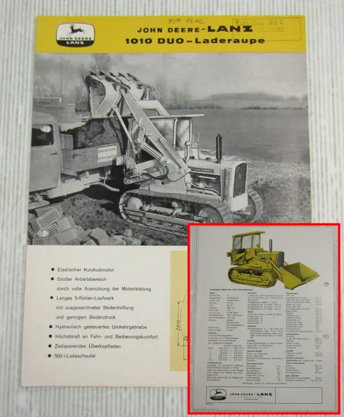 original Prospekt John Deere Lanz 1010 DUO-Laderaupe von 1961 technische Daten