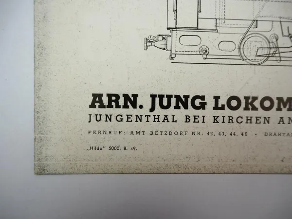 Original Prospekt Jung Hilda Naßdampf Baulok Jungenthal mit 75 PS von 1949