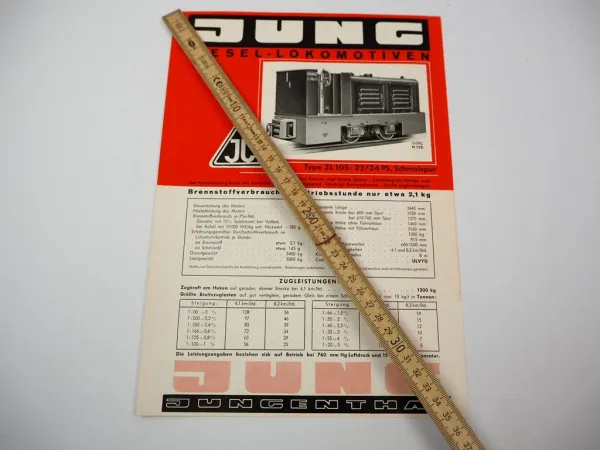 Original Prospekt Jung Jungenthal Diesel Lokomotive ZL105 Schmalspur 1950