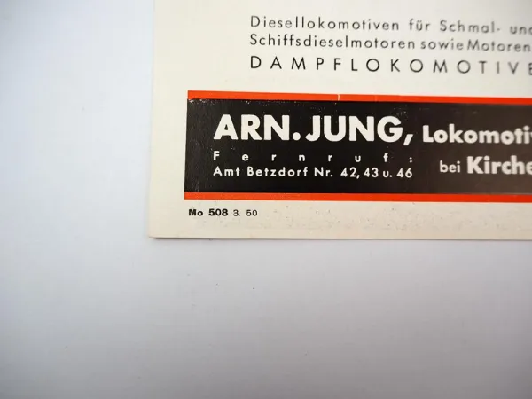 Original Prospekt Jung Jungenthal Diesel Lokomotive ZL105 Schmalspur 1950