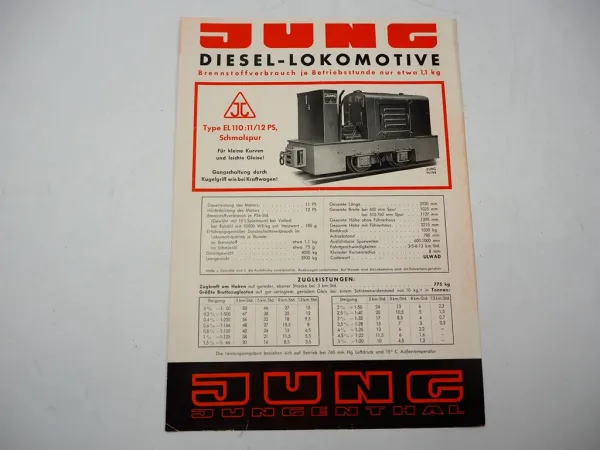Original Prospekt Jung Jungenthal EL110 Diesel Lokomotive Schmalspur 1950
