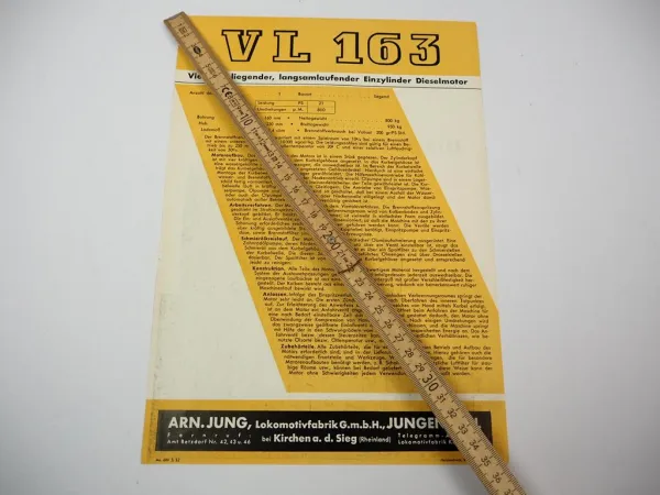 Original Prospekt Jung Jungenthal Lokomotivfabrik liegender Stationärmotor VL163