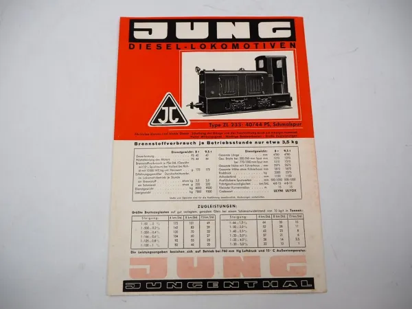 Original Prospekt Jung Jungenthal ZL233 Diesel Lokomotive 1950