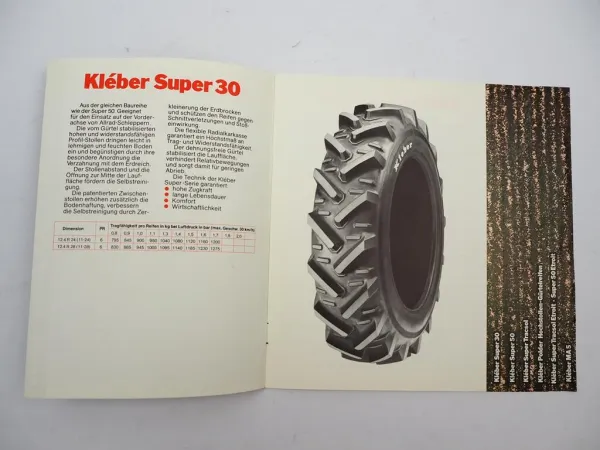 Original Prospekt Kleber Super 30 50 Tracsol Reifen für Ackerschlepper 1970er J.