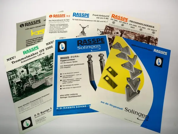 13 Original Prospekte Rasspe Anbaugeräte für Schlepper & Einachstraktoren