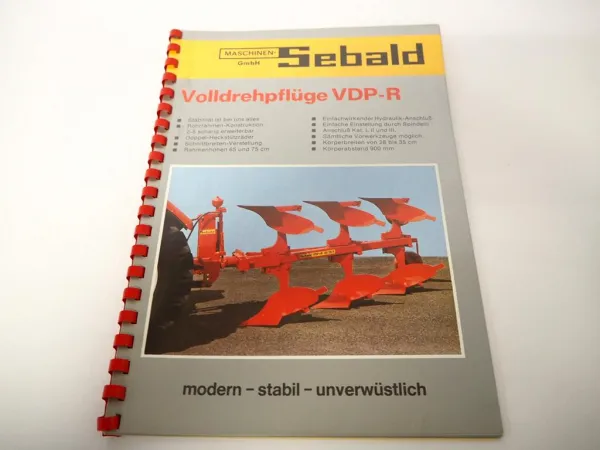Original Prospekt Sebald Anbaugeräte Pflüge Anhänger für Traktoren 42 Seiten