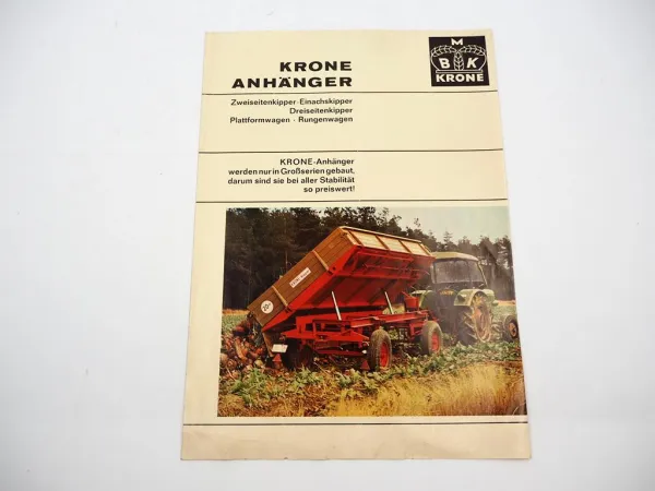 Original Prospekt Krone ZK EK DK KA KR Anhänger Kipper 1967 mit techn. Daten