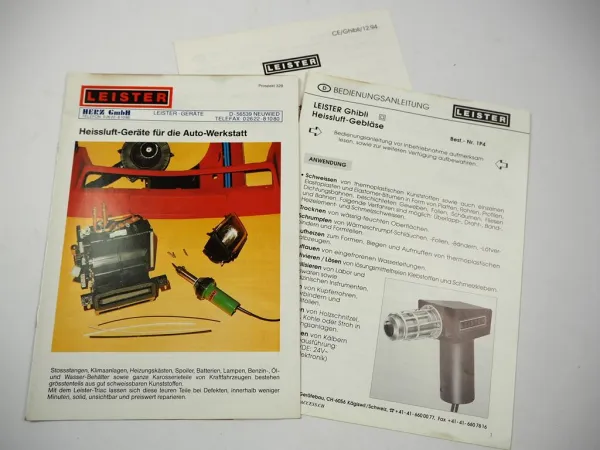 Original Prospekt Leister Traic & Electron Heissluft Gebläse + Bedienung Ghibli IP4 Heissluftpistole für Autowerkstatt