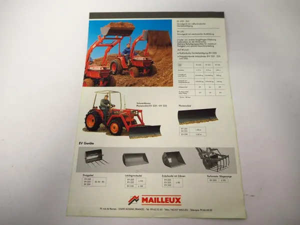 Original Prospekt Mailleux Frontlader EV 220 225 230 am Kubota Schlepper