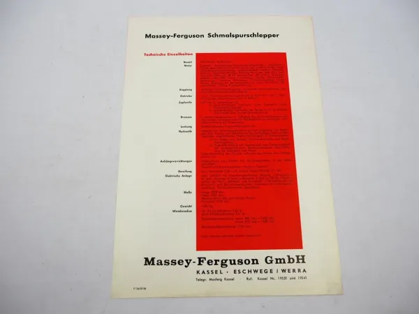 Original Prospekt Massey Ferguson MF FE35 Schmalspur Schlepper 1958