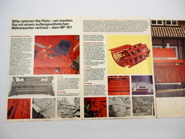 Original Prospekt Massey Ferguson MF187 Mähdrescher 1969 mit technischen Daten