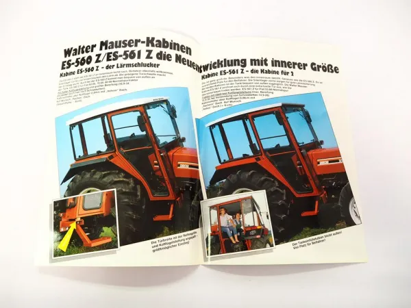 Original Prospekt Mauser ES 560 561 Z Traktorkabine an Fiat 70-66 Schlepper 1985