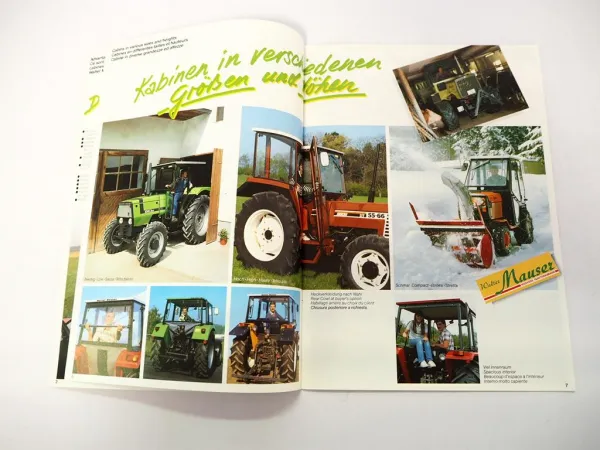 Original Prospekt Mauser Traktorkabine für Fendt Deutz IHC MF Ford Fiat 1986
