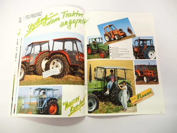 Original Prospekt Mauser Traktorkabine für Fendt Deutz IHC MF Ford Fiat 1986
