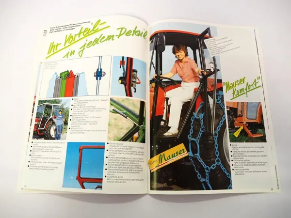 Original Prospekt Mauser Traktorkabine für Fendt Deutz IHC MF Ford Fiat 1986