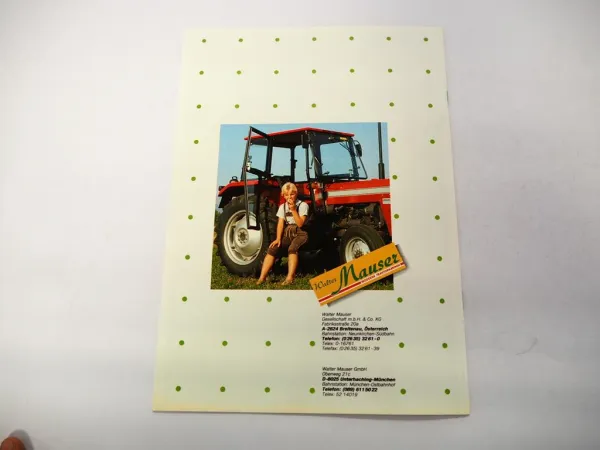Original Prospekt Mauser Traktorkabine für Fendt Deutz IHC MF Ford Fiat 1986