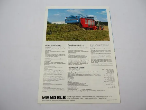 Original Prospekt Mengele LAW 345 Quadro Automatik Ladewagen 1980er Jahre