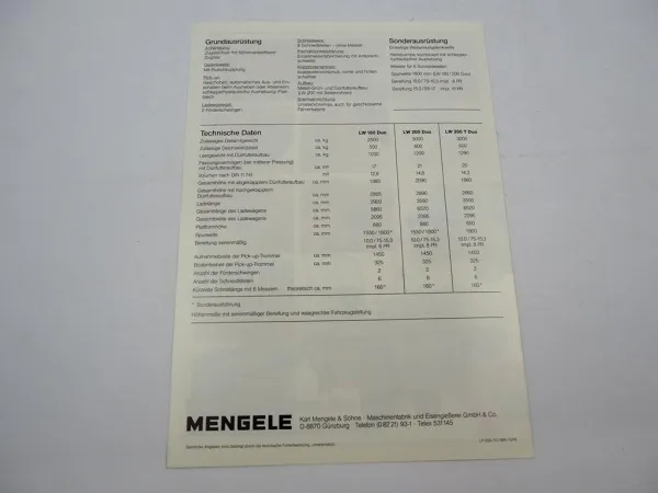 Original Prospekt Mengele LW 180 200 Duo Ladewagen 1980er Jahre