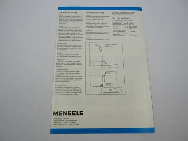 Original Prospekt Mengele MB 220 Mais Blitz Häcksler für Schlepper 1980er Jahre