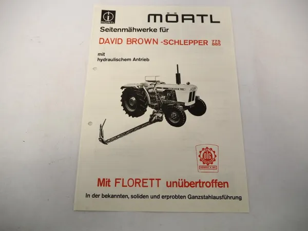 Original Prospekt Mörtl Mähwerk Florett an David Brown 885 Schlepper